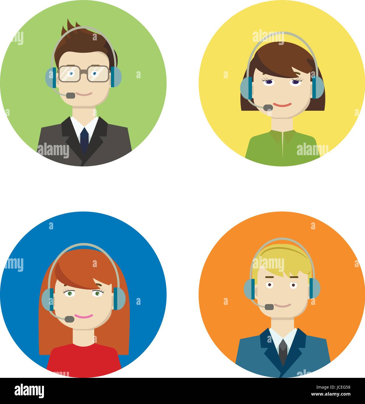 Set of vector call center girls and boys operators Stock Vector