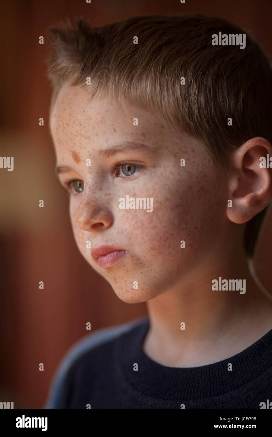 A Determined And Thoughtful 7 Year Old Boy Stock Photo Alamy