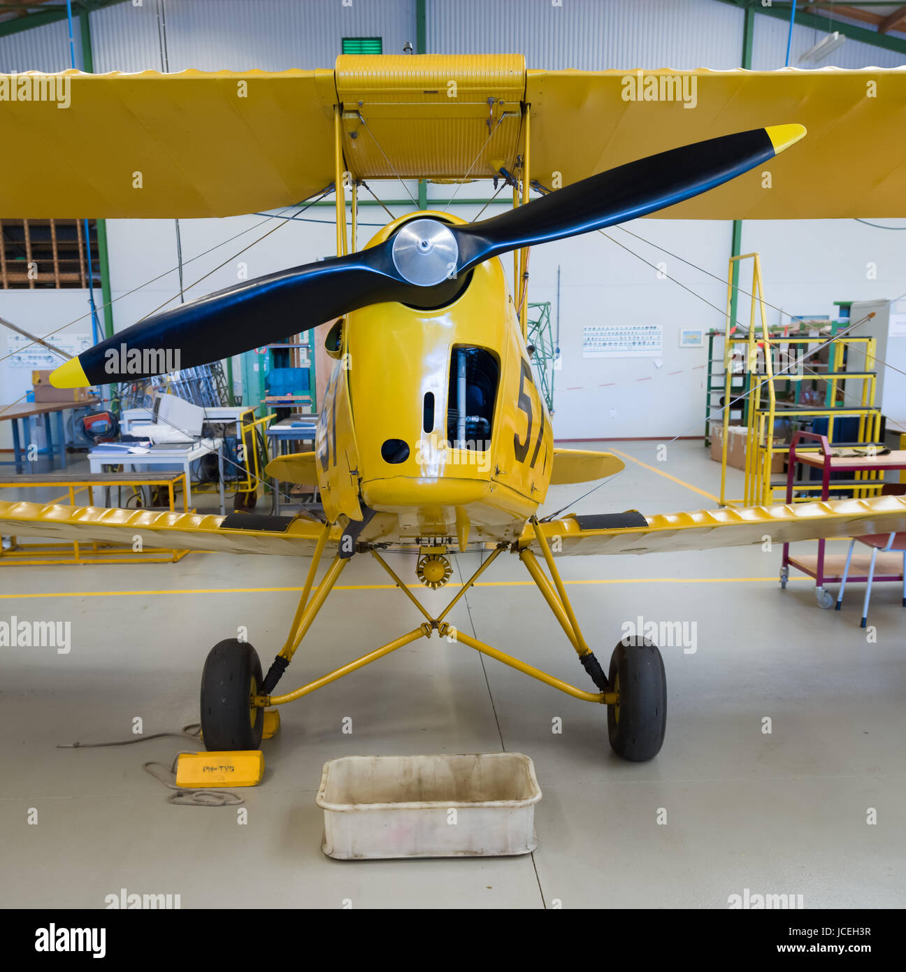 yellow propeller biplane at the Dutch Air Force open days 2014 in Gilze