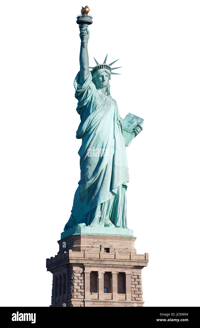 Statue of Liberty with pedestal isolated on white, clipping path Stock