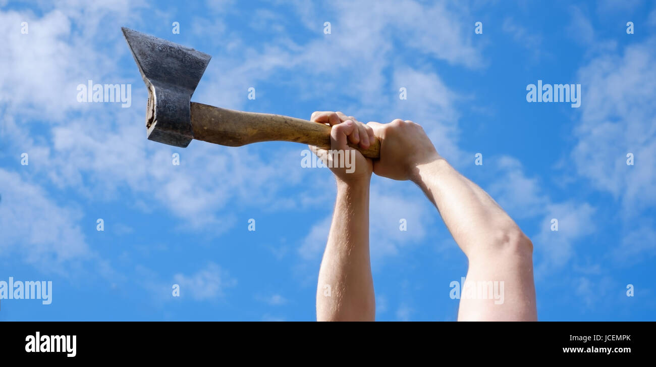 A Rugged Hand Holding an Axe Ina Firm Grip. Stock Image - Image of closeup,  fire: 106779465