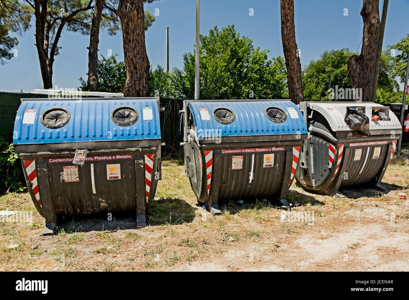 Commerical size recycling bins in Italy Stock Photo Alamy
