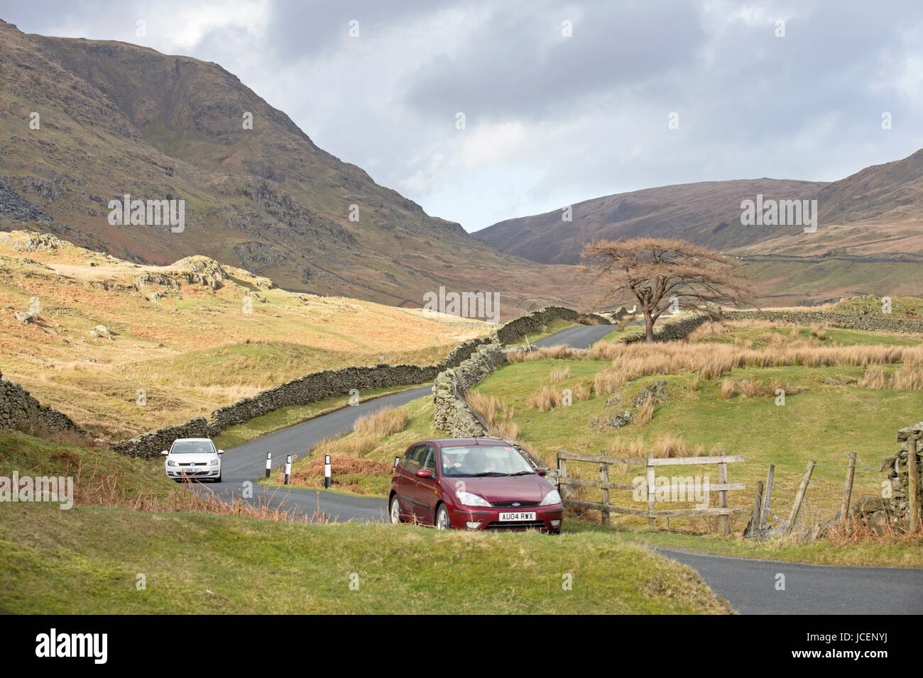 Driving over the Kirkstone Pass, Cumbria, England, UK Stock Photo