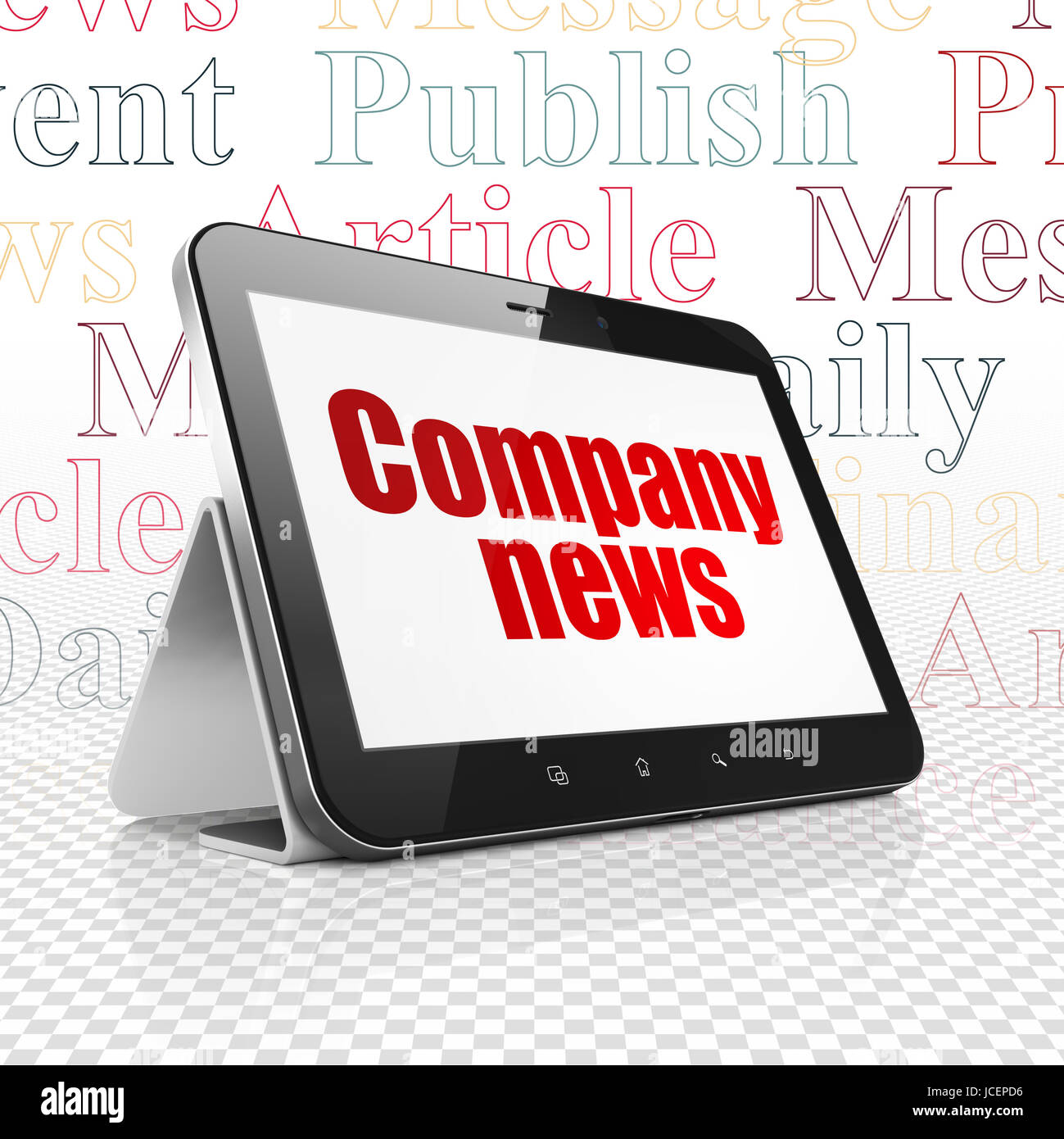 News concept: Tablet Computer with Company News on display Stock Photo ...