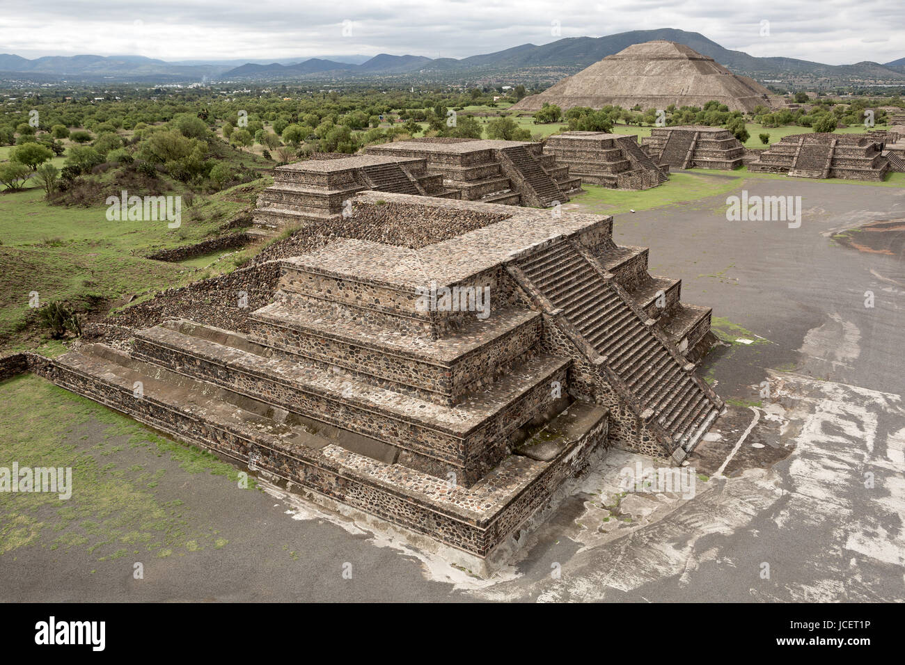 flat top pyramids in Teotihuacan with the Pyramid of the Sun in the