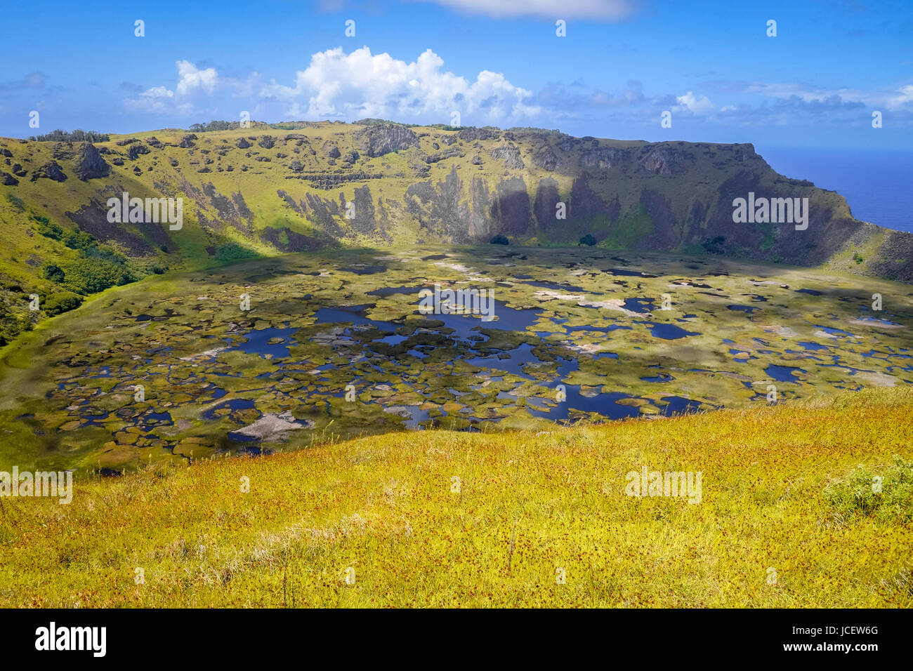 Rano Kau volcano crater in Easter Island, Chile Stock Photo