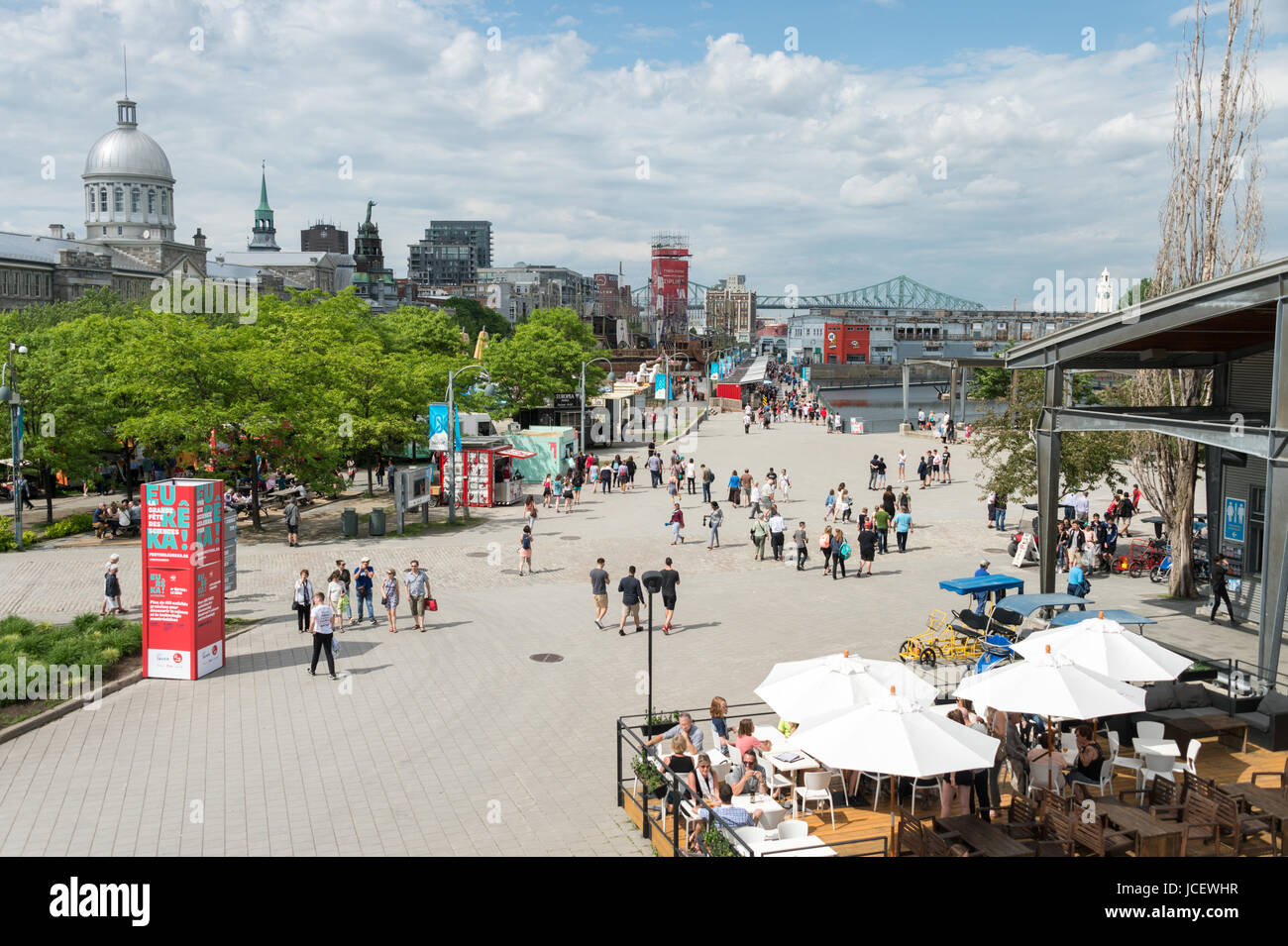 Montreal, 6 June 2017: Summer attractions and shops in the old port. Stock Photo