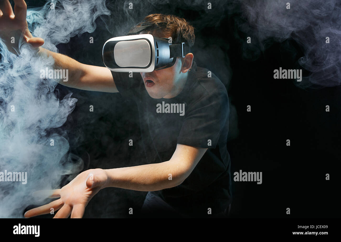 The man with glasses of virtual reality. Future technology concept ...