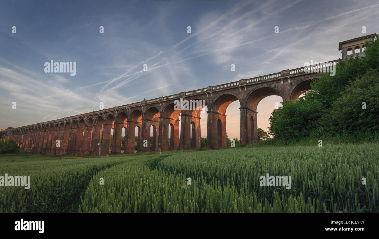 ouse valley viaduct stands sentry over a wheat field in sunny Sussex Stock Photo