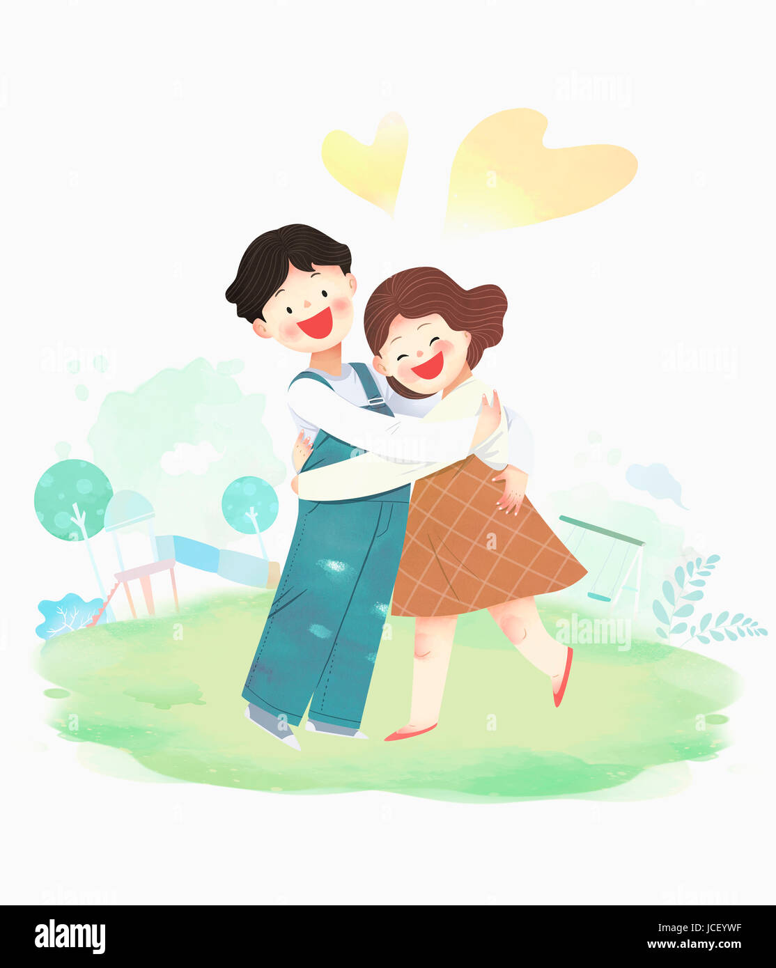 Smiling boy and girl hugging each other Stock Photo - Alamy