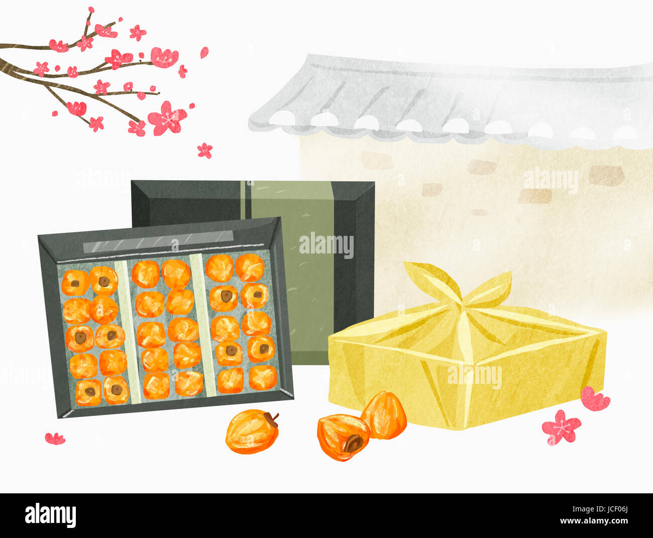 Traditional Korean specialty, dried persimmons from Sangju Stock Photo