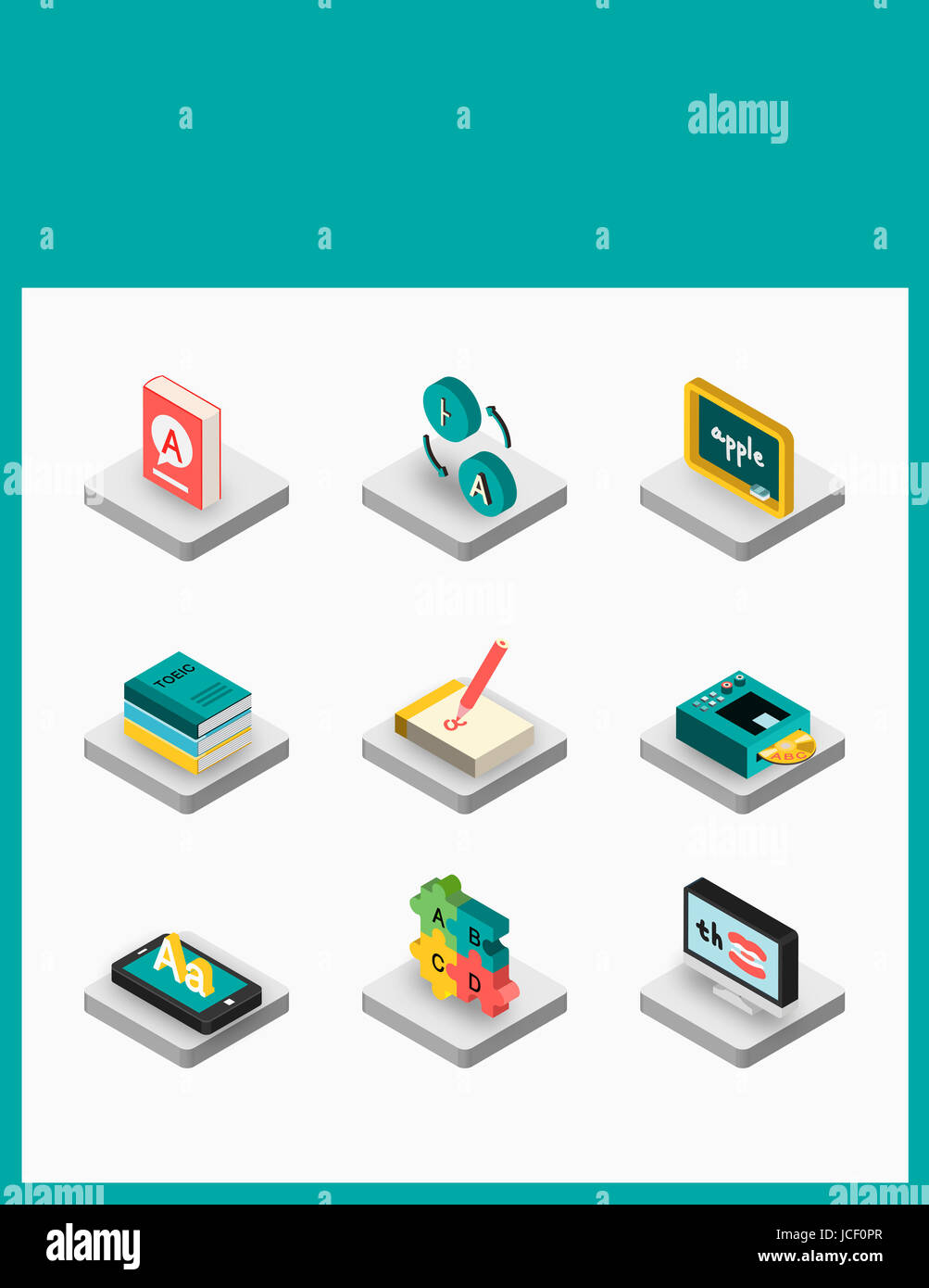 Set of various icons related to English education Stock Photo - Alamy