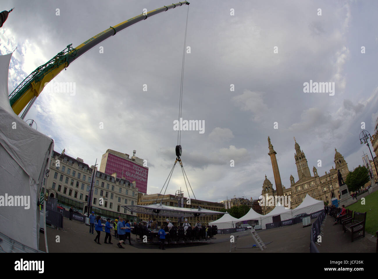 Glasgow, Scotland, UK. 14th June, 2017. The 'flying restaurant' was set up today in George Square by  the  Events in the Sky company. Glaswegians will Stock Photo
