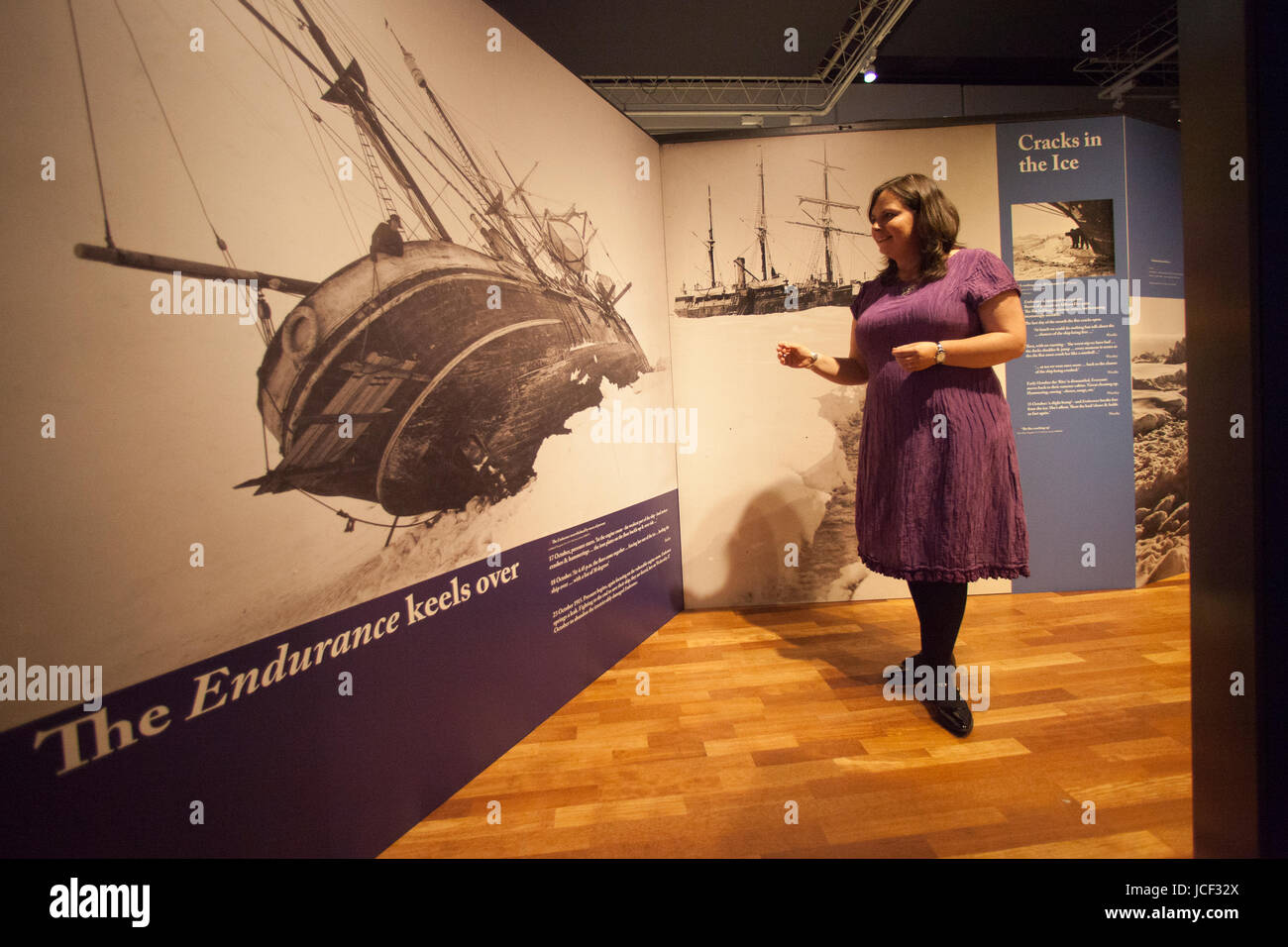 Edinburgh, Scotland, UK. 14th June 2017. Press viewing of Enduring Eye exhibition display in National Libray Scotland in Edinburgh. Curator of the Library's polar collections, Paula Williams. Pako Mera/Alamy Live News. Stock Photo