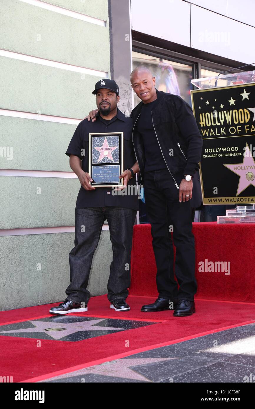 Hollywood, CA. 12th June, 2017. O'Shea Jackson aka Ice Cube, Dr Dre at