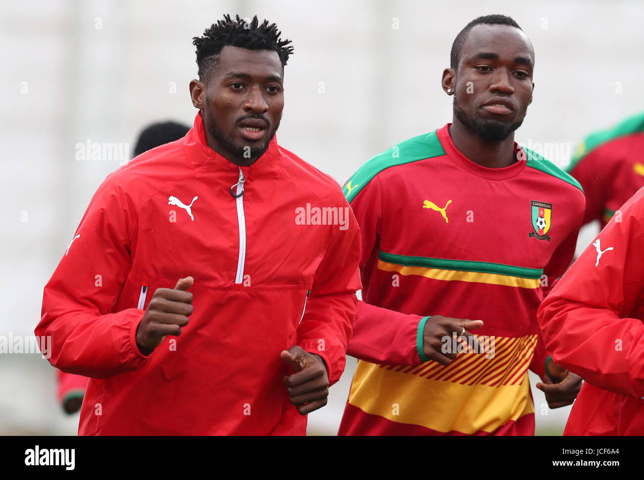 Moscow Russia June 15 17 Midfielder Andre Frank Zambo Anguissa L And Forward Moumi Ngamaleu Of The Cameroon National Football Team At A Training Session Ahead Of Their 17 Fifa Confederations Cup