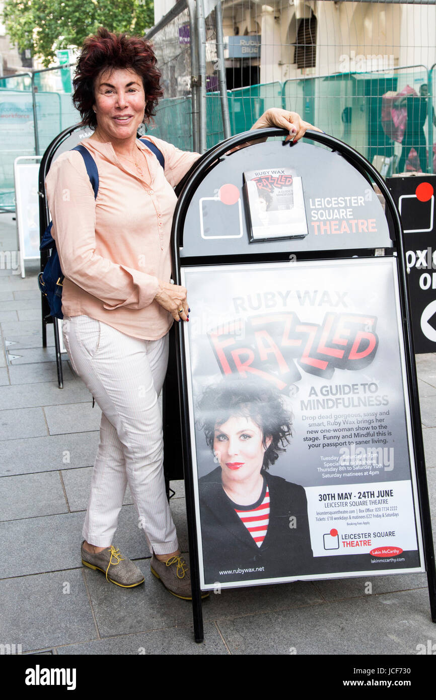 London, UK. 15 June 2017. Ruby Wax is caught out at the premiere of Dying  Laughing on her way to her own show next door. Dying Laughing premiere at  the Prince Charles
