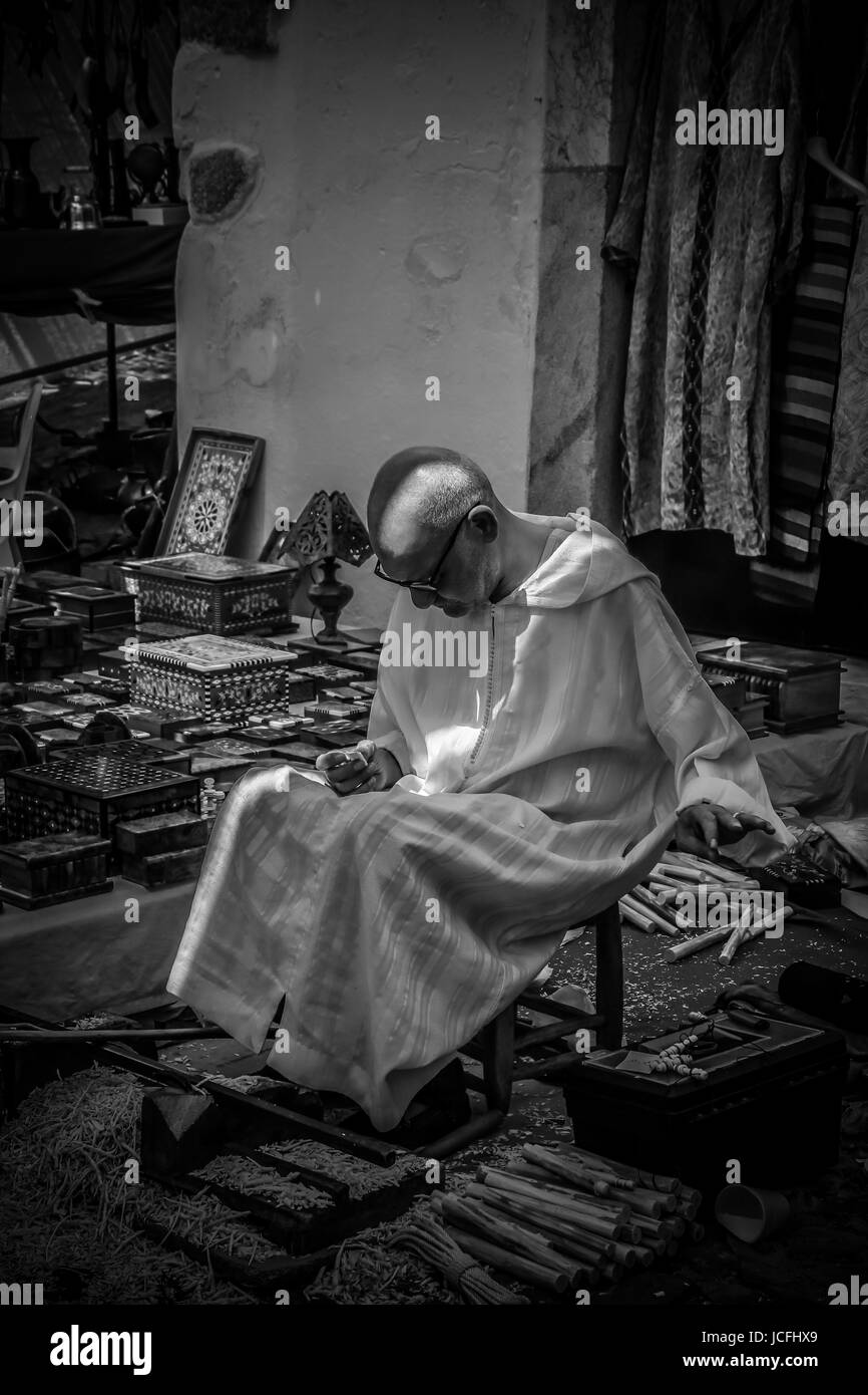Craftsman in a Islamic street market in Mertola in Portugal. May 2017 Stock Photo