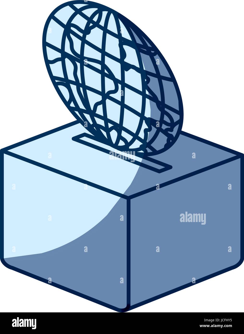 blue color silhouette shading of flat globe earth world depositing in a ...