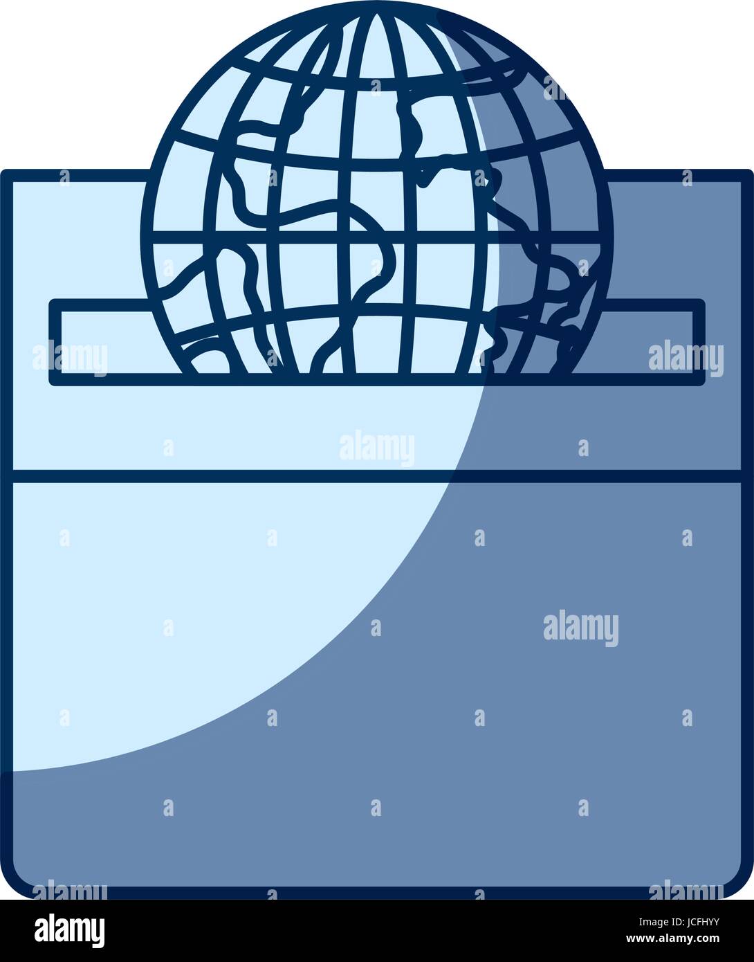 blue color silhouette shading of front view flat globe earth world ...
