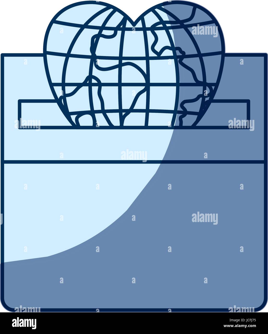 blue color silhouette shading of front view flat globe earth world in ...