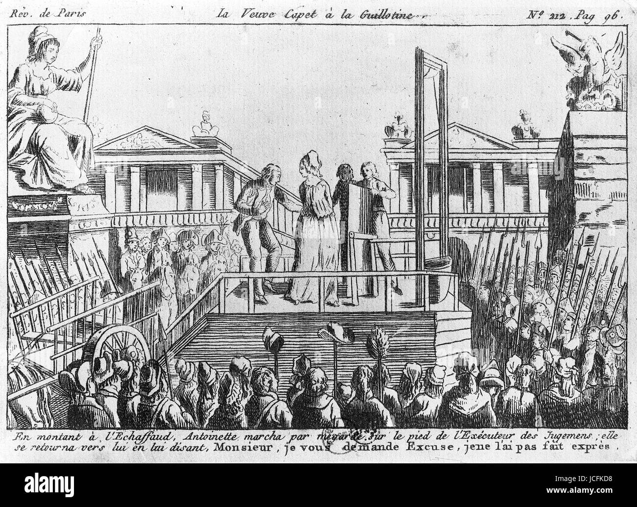 Execution of Marie-Antoinette on October 16, 1793  Engraving Stock Photo