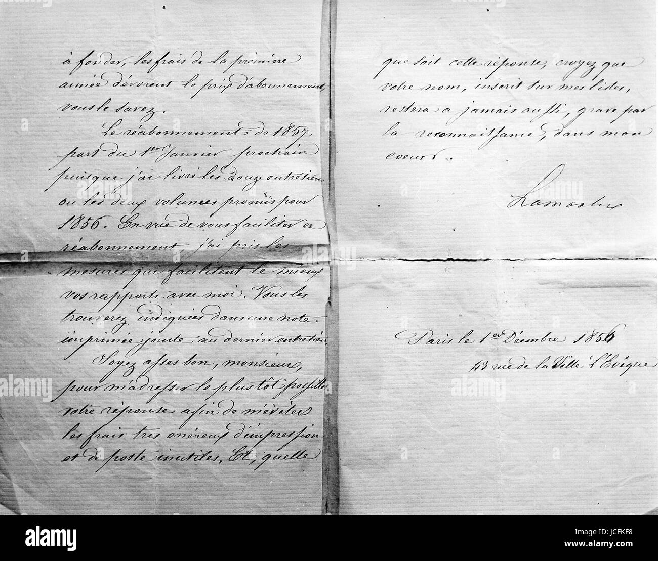 Letter written by Alphonse de Lamartine (1790-1869)  French poet et statesman. He was briefly in charge of government and Minister of Foreign Affairs during the turbulence of 1848. Stock Photo