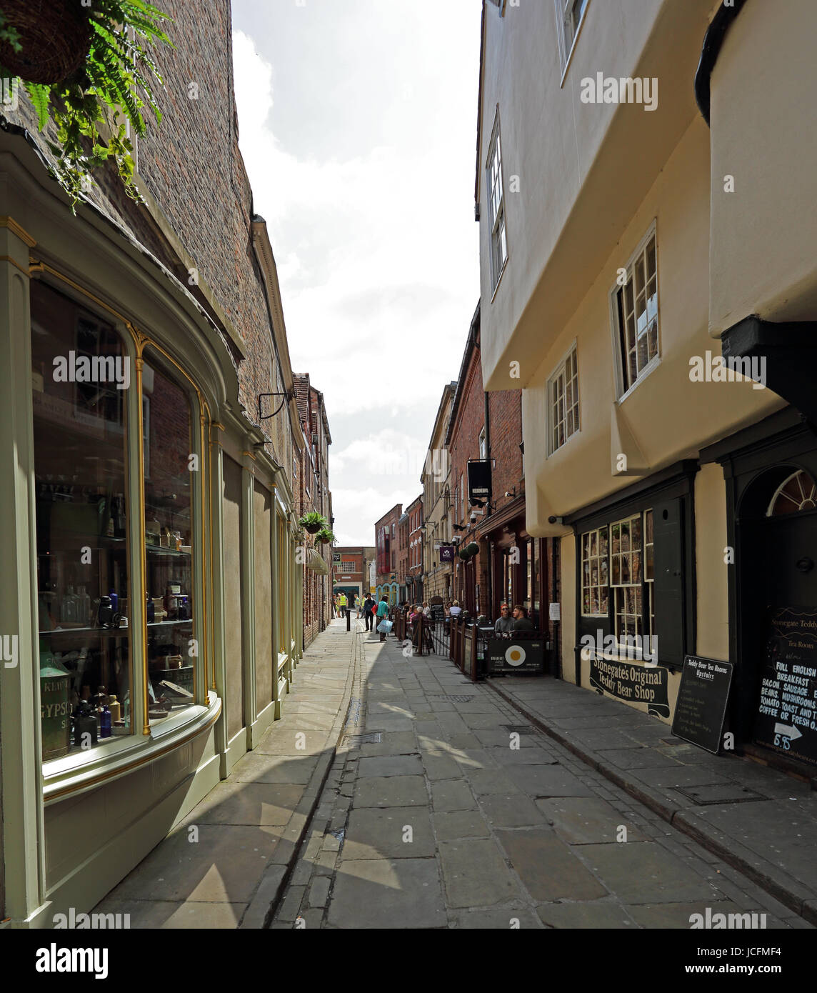 An old, paved street, Stonegate, in York, England, UK. Stock Photo