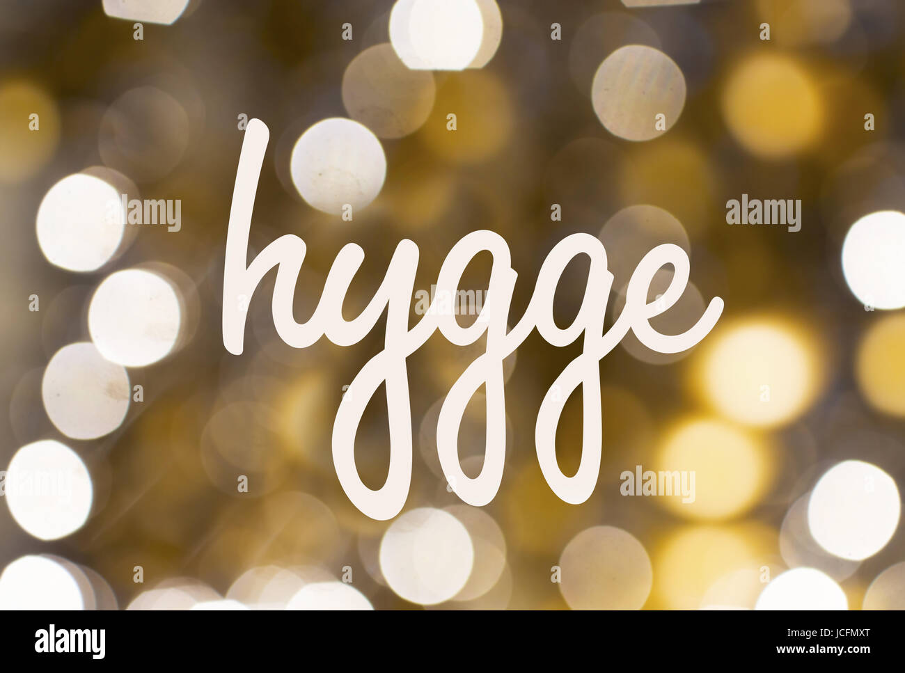 word hygge over blurred golden lights background Stock Photo Alamy