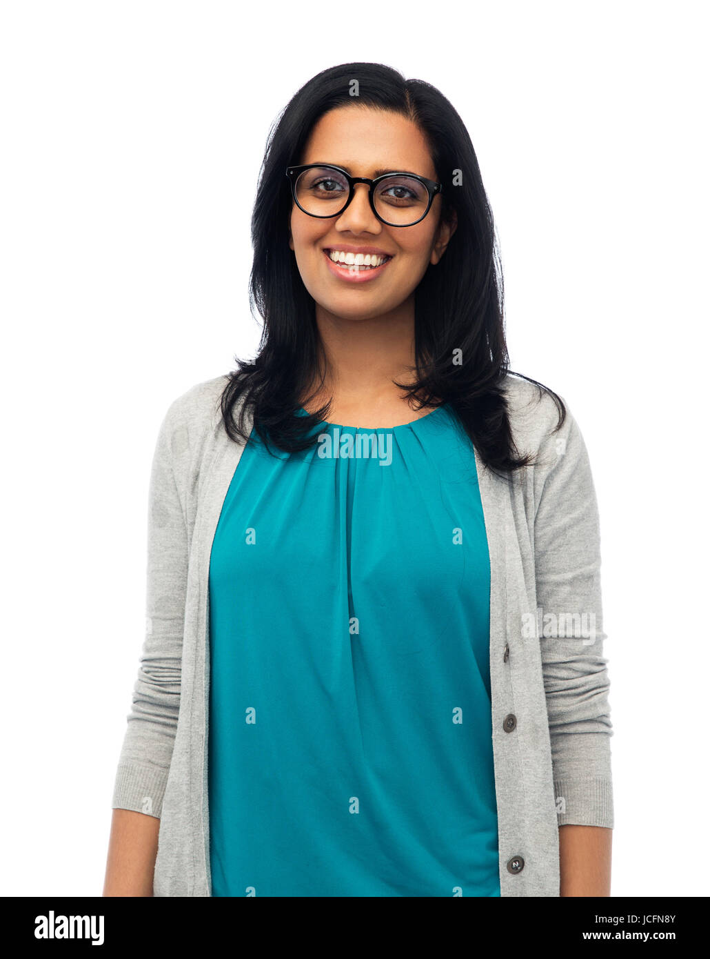 happy smiling young indian woman in glasses Stock Photo Alamy