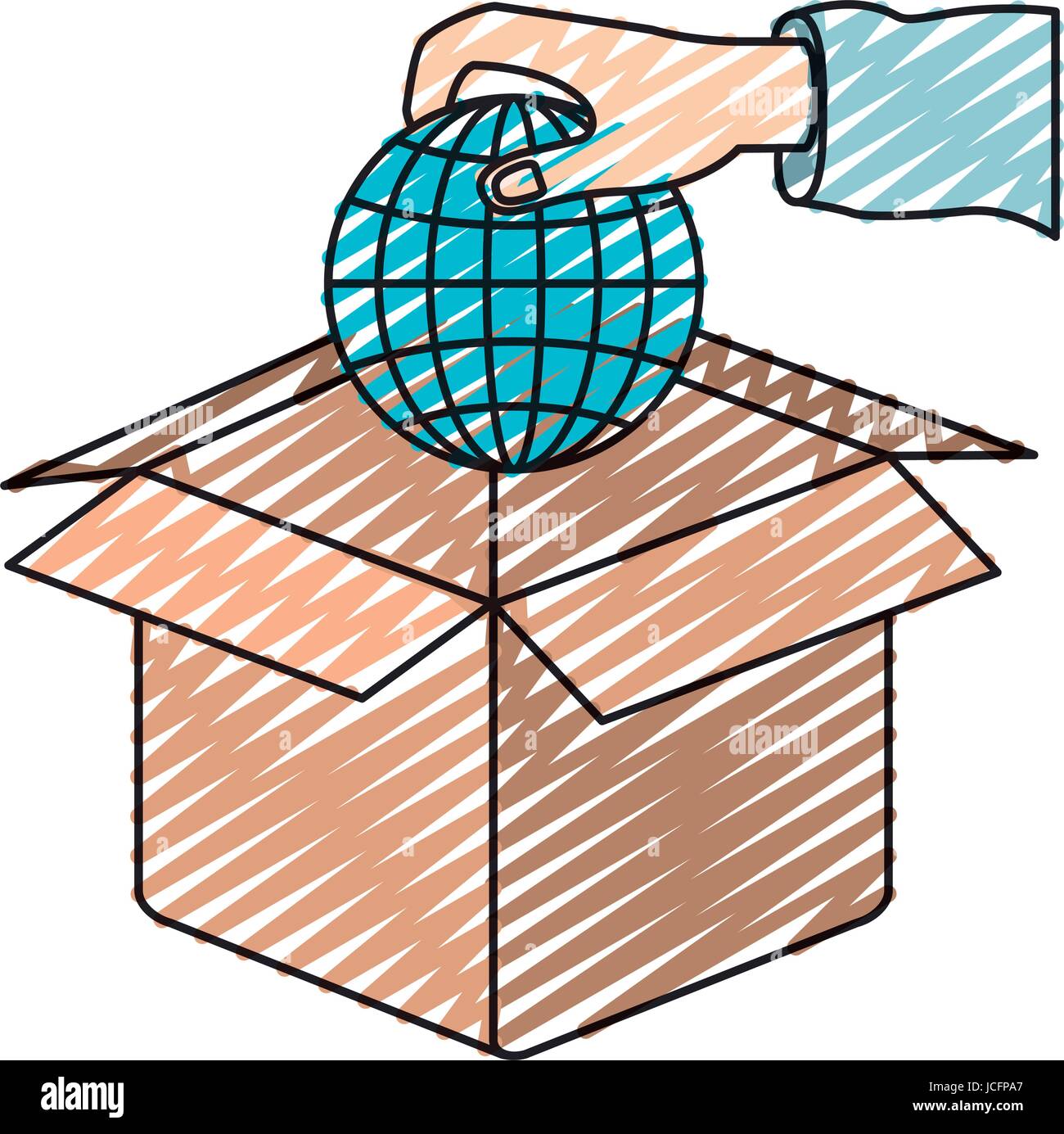 color crayon silhouette hand holding a globe earth world chart to ...