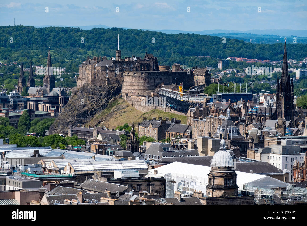 View of Edinburgh Castle from Salisbury Crags in Edinburgh, Scotland, United Kingdom Stock Photo