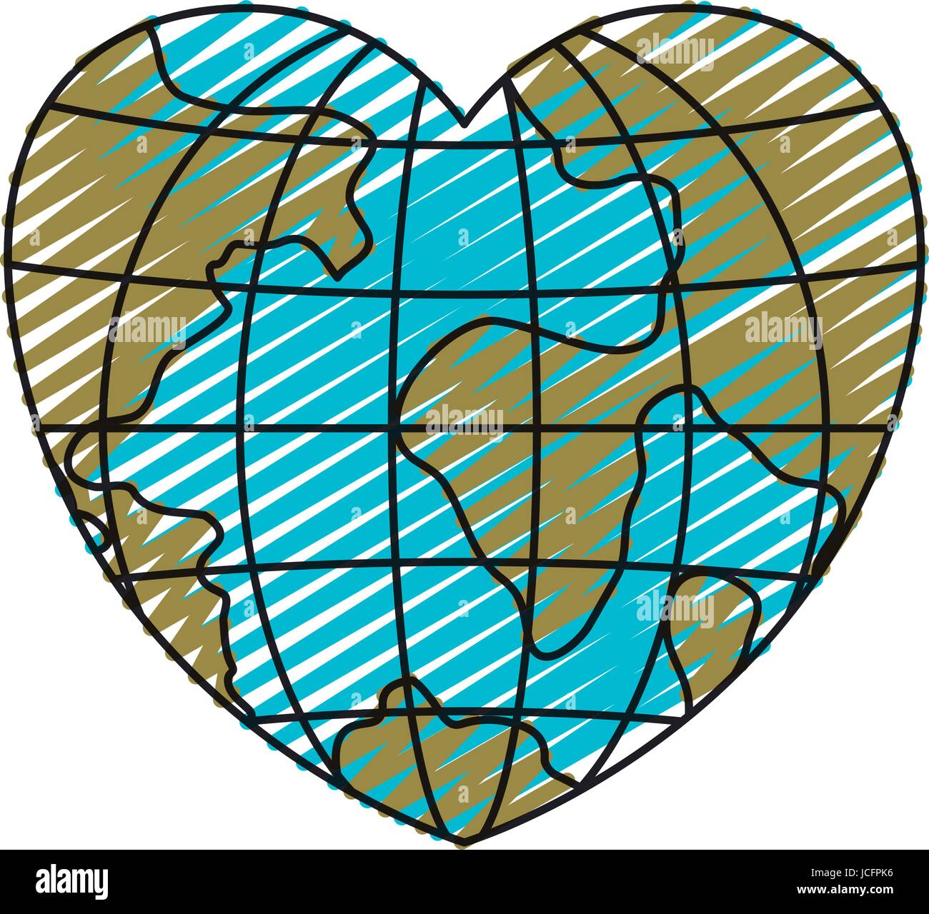 color crayon silhouette front view globe earth world in heart shape ...