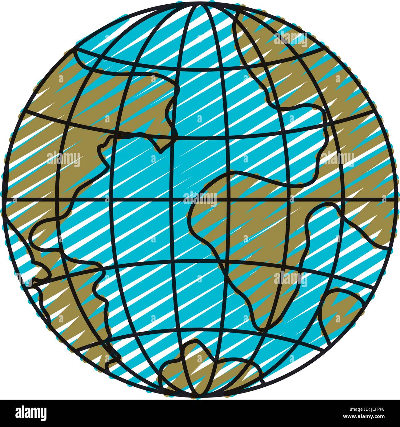 color crayon silhouette front view globe earth world Stock Vector Image ...