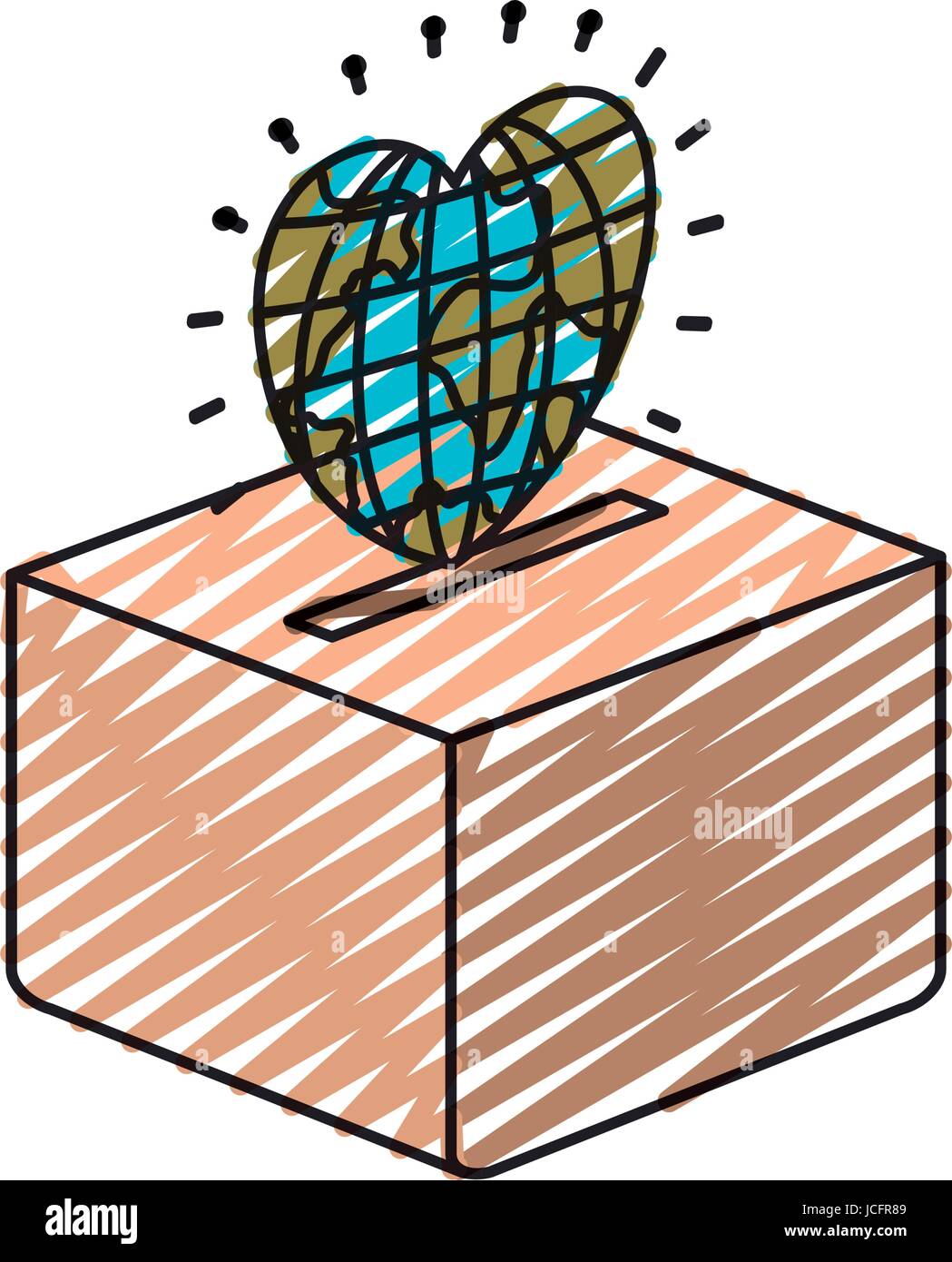 color crayon silhouette flat globe earth world in heart shape ...