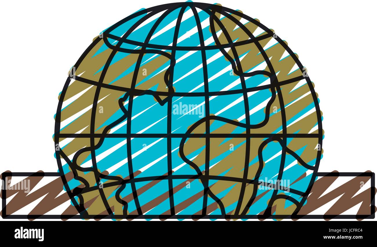 color crayon silhouette closeup flat globe earth world depositing in ...