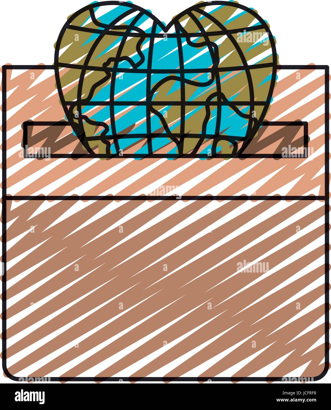 color crayon silhouette front view flat globe earth world in heart ...