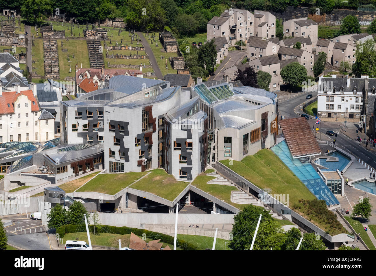 View of exterior of Scottish Parliament building at Holyrood in Edinburgh, Scotland, United Kingdom. Stock Photo