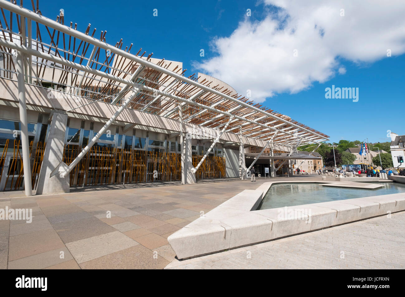 View of exterior of Scottish Parliament building at Holyrood in Edinburgh, Scotland, United Kingdom. Stock Photo