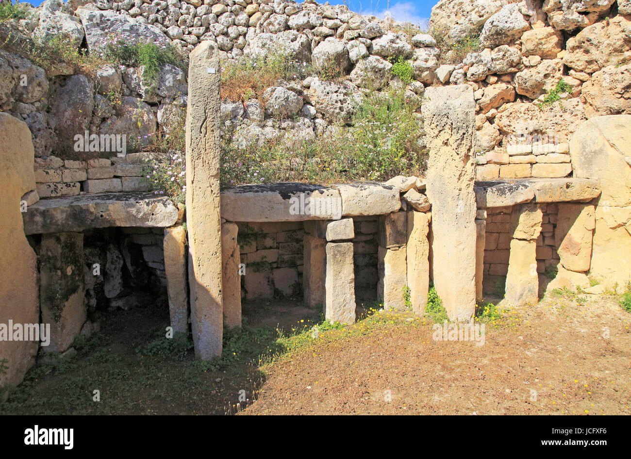 Ggantija neolithic megalithic 5500 years old prehistoric temple complex site Gozo, Malta Stock Photo