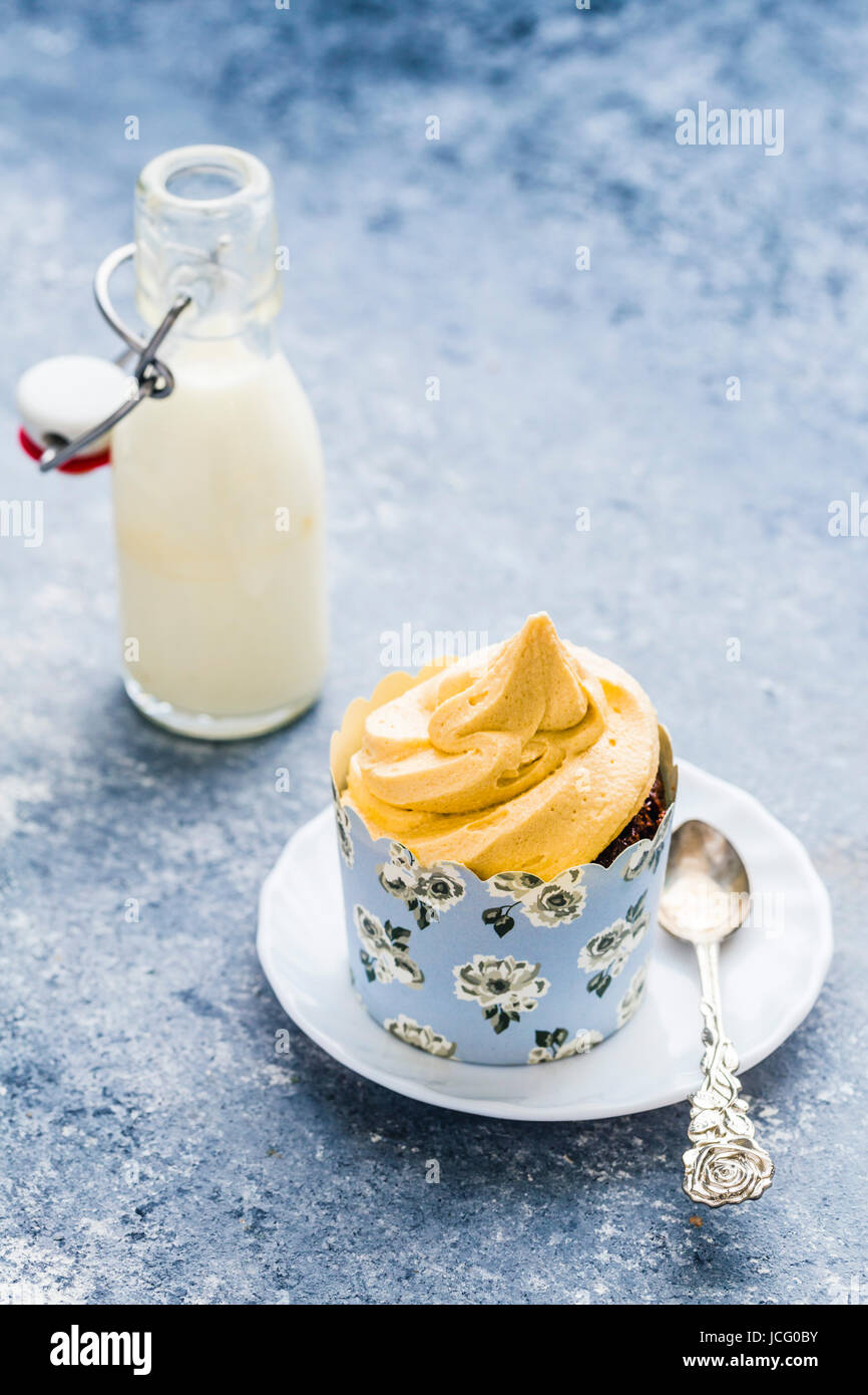 Chocolate Cupcake with Salted Caramel Buttercream Stock Photo