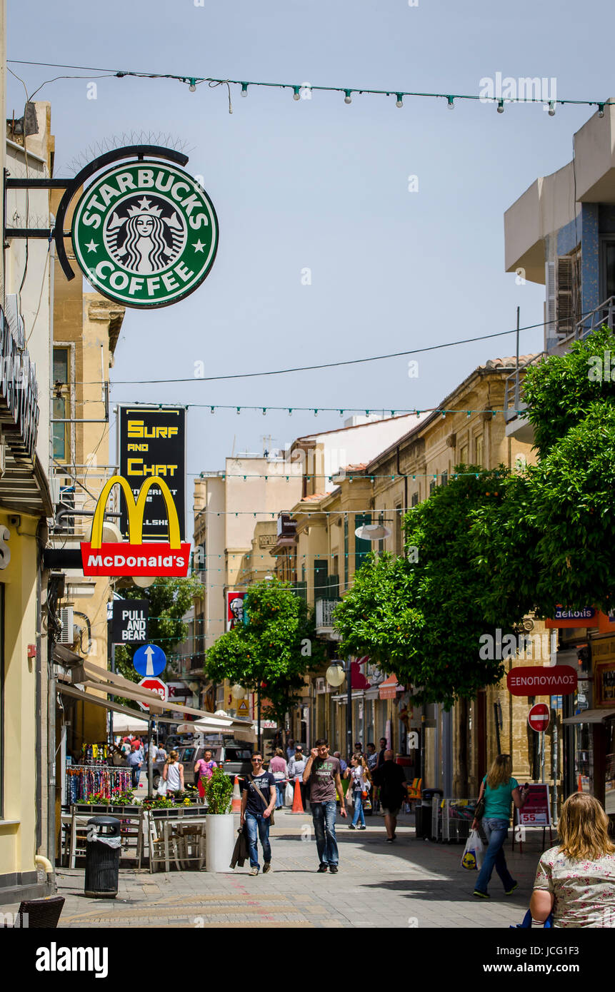 Shops on a street in the city of Nicosia in Cyprus Stock Photo Alamy