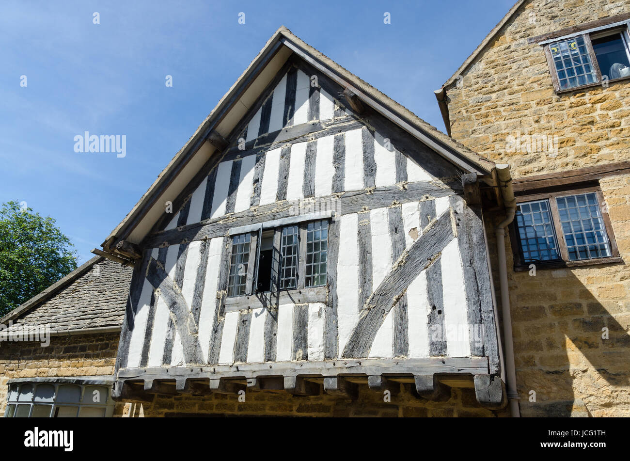 Black and white timber-framed building in the pretty village of Broadway in the Cotswolds Stock Photo