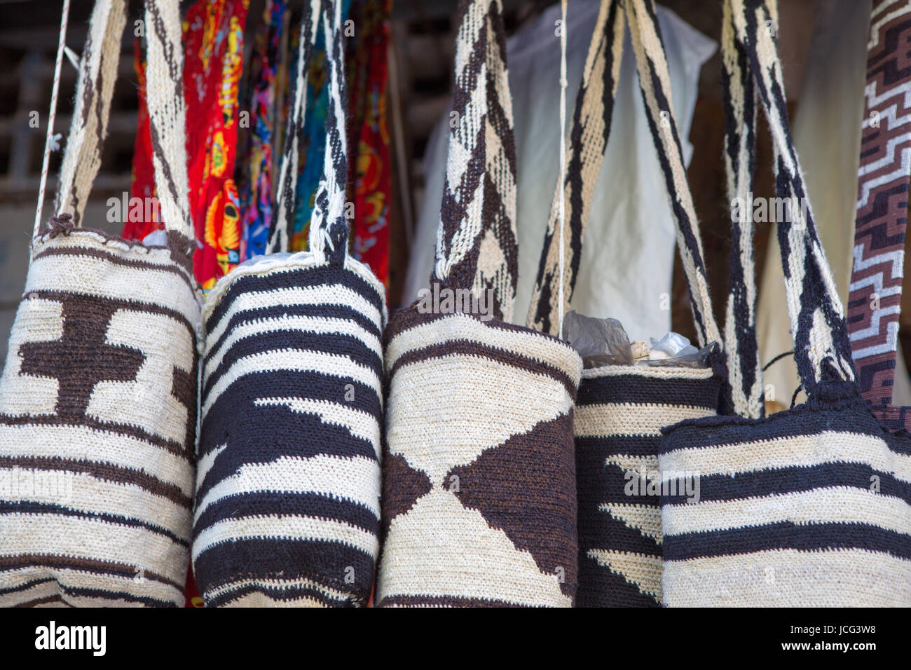 Souvenir bags for sale in Cartagena, Colombia. They are called 'mochilas'  and are typical of the Wayuu Indians Stock Photo - Alamy