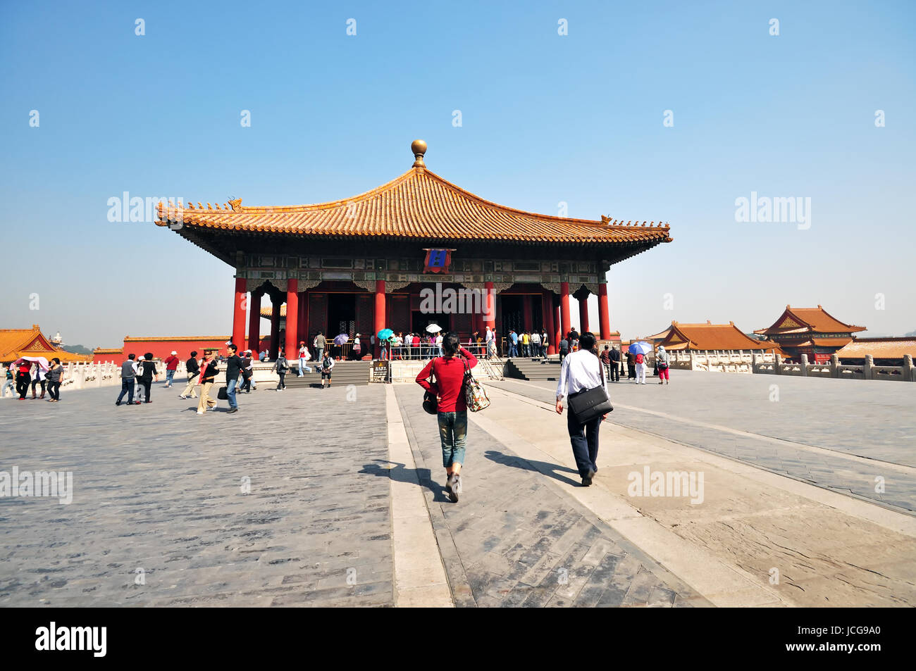 Beijing, China - September 22, 2009: Tourists at the Forbidden city, Chinese imperial palace from the Ming dynasty to Qing dynasty. It is China's most Stock Photo