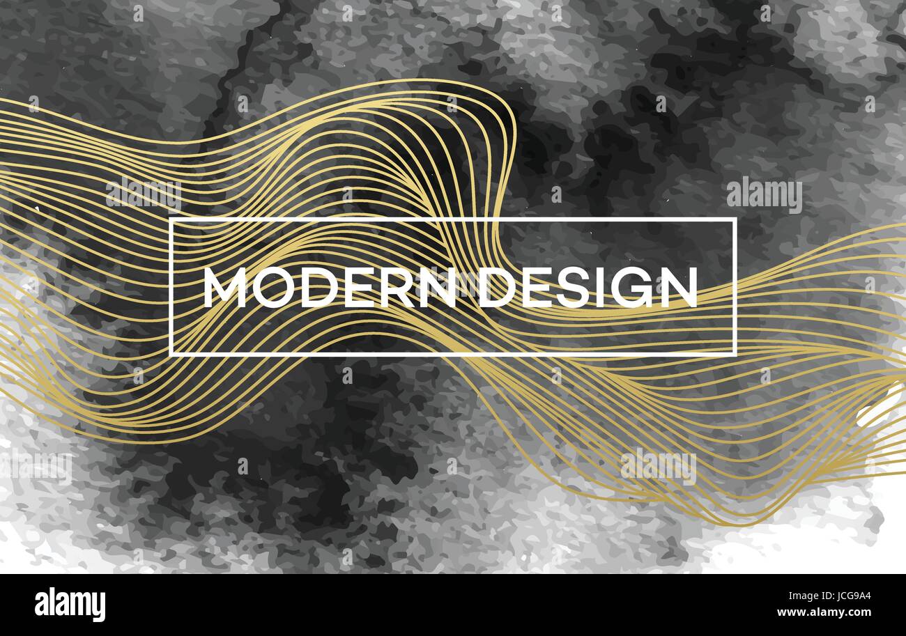 Abstract background with golden waves and black watercolor texture ...