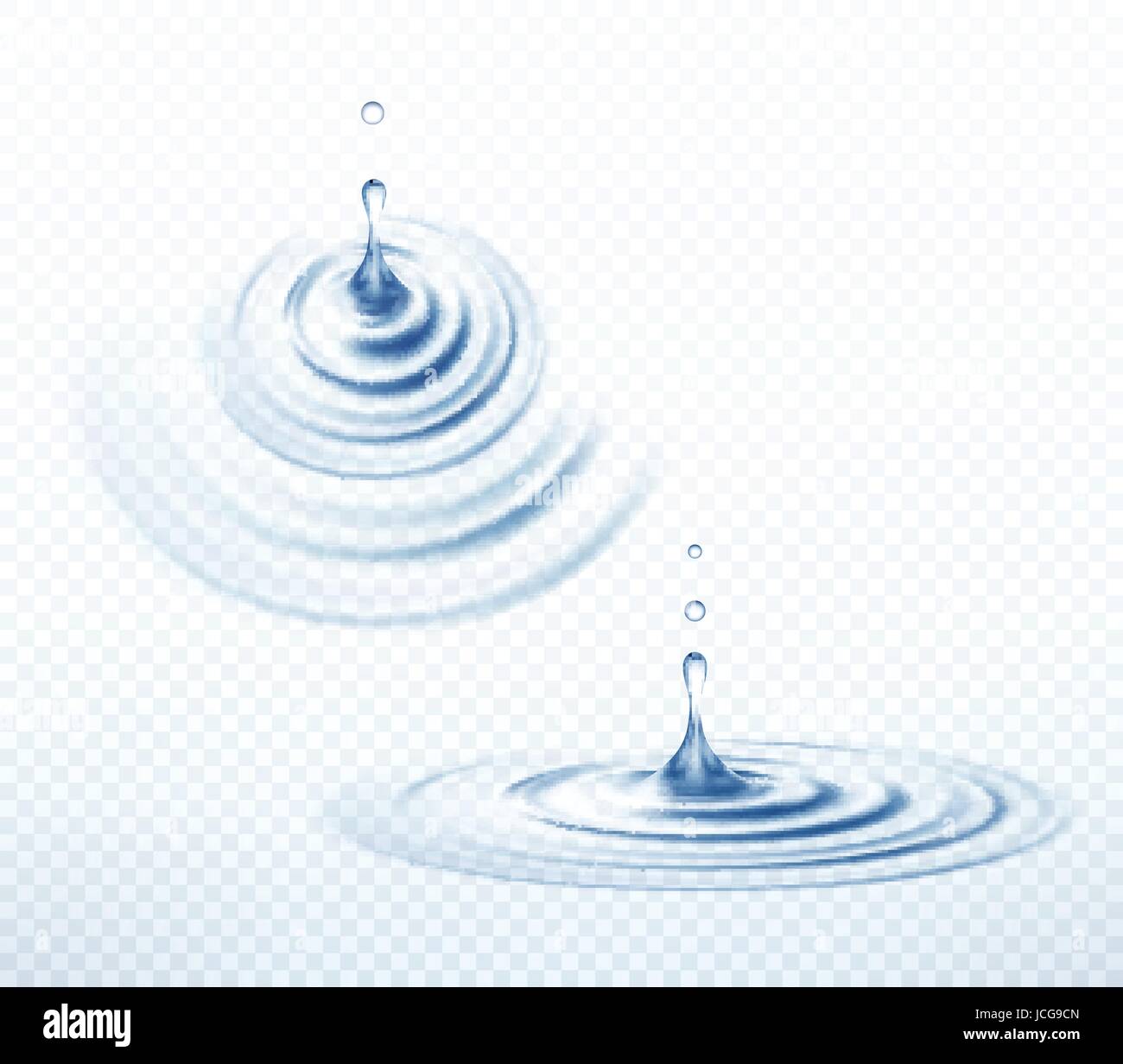 Realistic Transparent Drop and Circle Ripples set on isolated background. Vector illustration Stock Vector