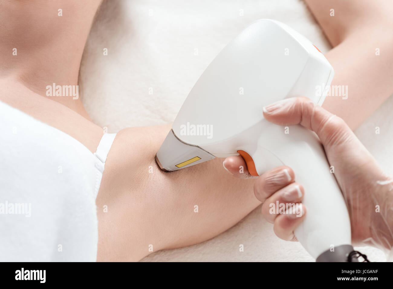 Young Woman Receiving Laser Hair Removal Epilation On Armpit Laser Skin Care Concept Stock 