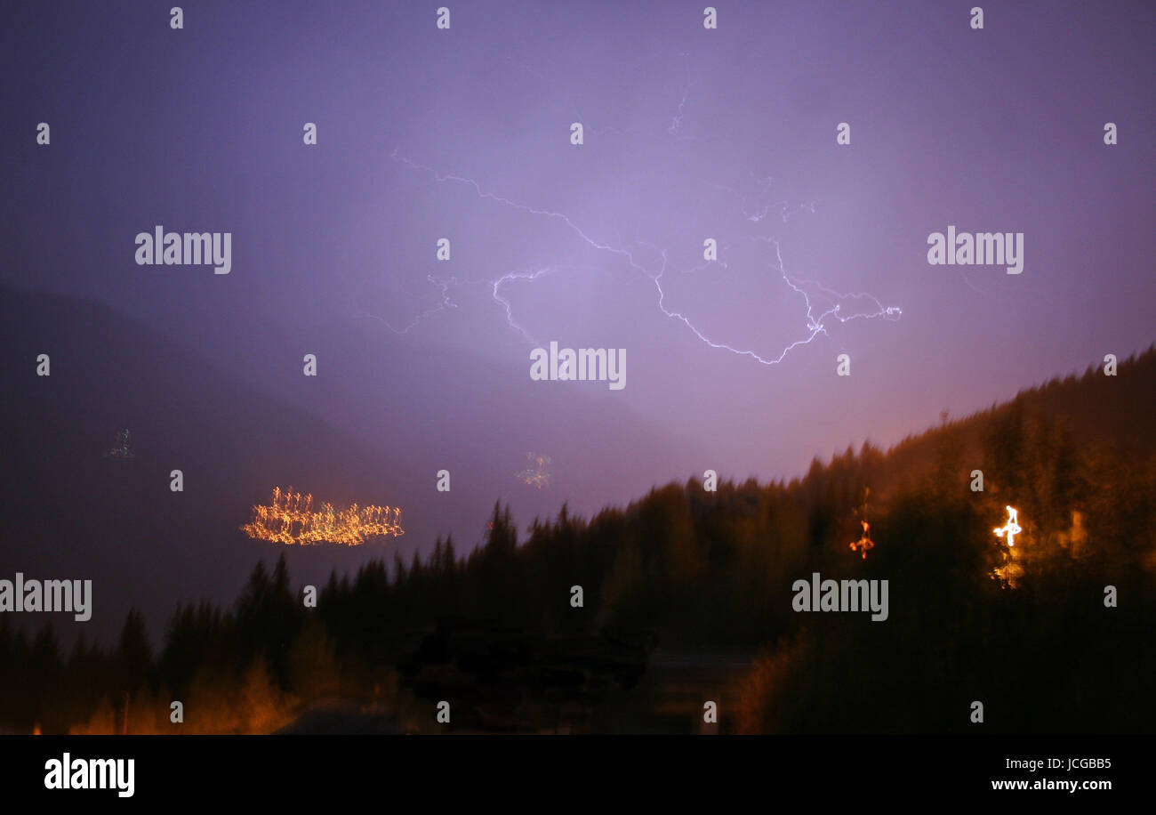 Lightning in La Tania in the French Alps Stock Photo