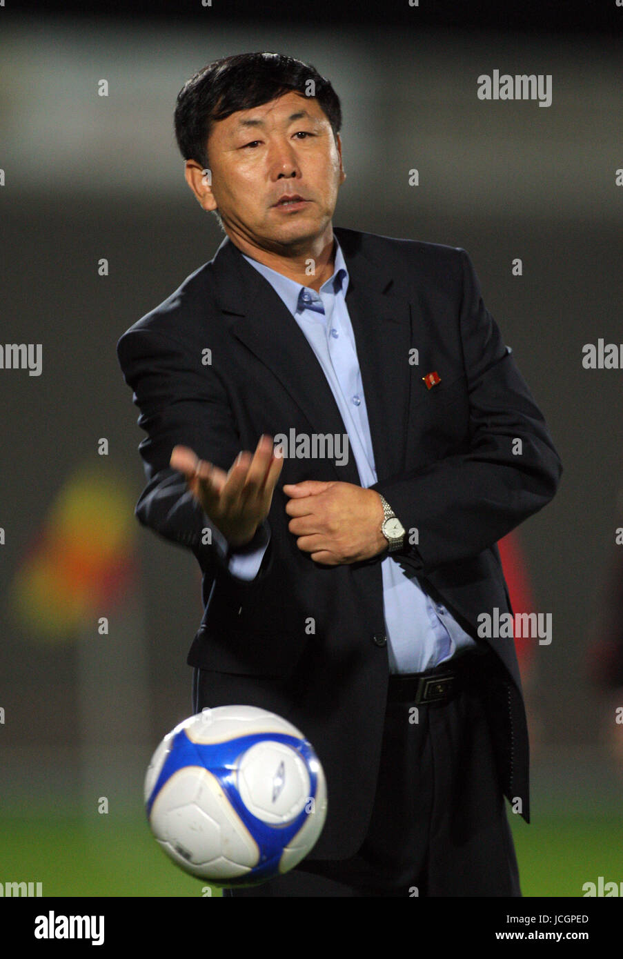 KIM JONG-HUN NORTH KOREA FOOTBALL COACH NANTES V NORTH KOREA STADE HENRI-DESGRANGE, LA ROCHE SUR YON, FRANCE 09 October 2009 GAA669     WARNING! This Photograph May Only Be Used For Newspaper And/Or Magazine Editorial Purposes. May Not Be Used For, Internet/Online Usage Nor For Publications Involving 1 player, 1 Club Or 1 Competition, Without Written Authorisation From Football DataCo Ltd. For Any Queries, Please Contact Football DataCo Ltd on +44 (0) 207 864 9121 Stock Photo